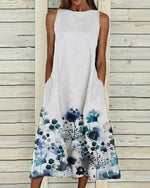 Barbara Sleeveless Crew Neck Floral Midi Dress