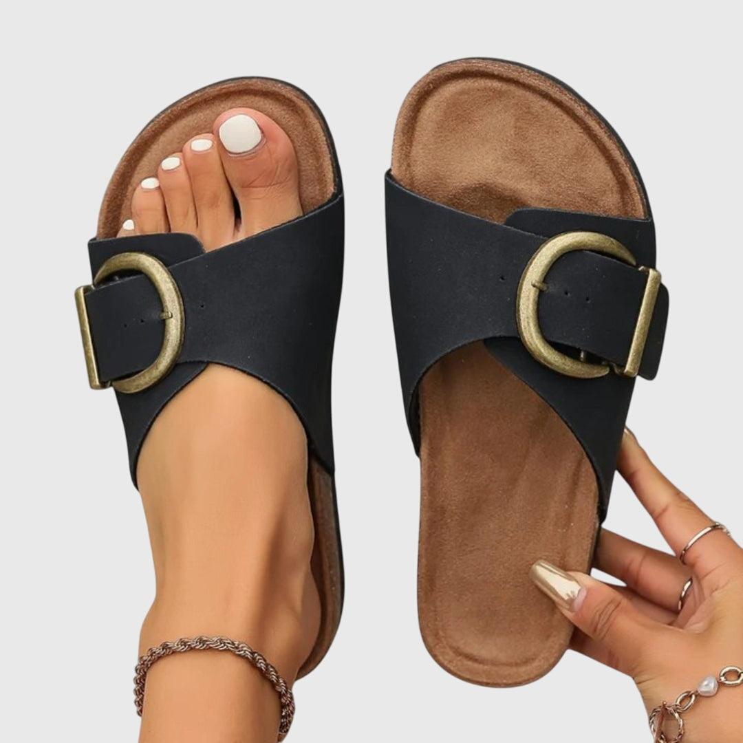 Frieda Buckle Slip-On Sandals