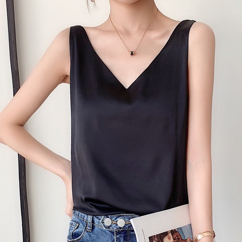 Yvonne Satin V-Neck Top