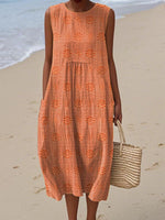 Maria Sleeveless Textured Midi Dress with Pockets