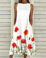 Barbara Sleeveless Crew Neck Floral Midi Dress
