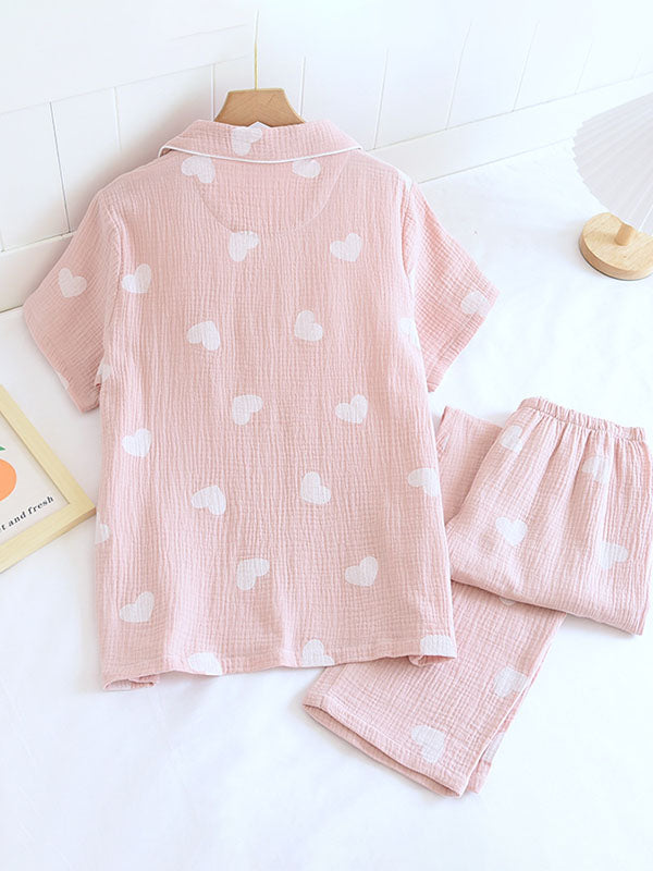 Franziska Heart Print Button-Front Pajama Set