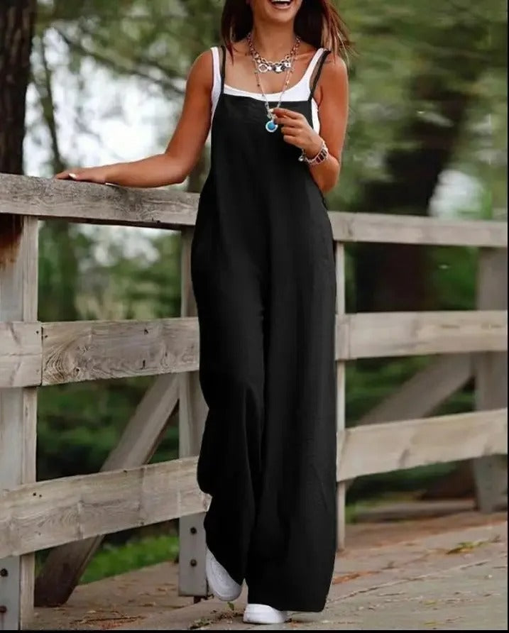 Elfriede Linen Wide-Leg Overall Jumpsuit