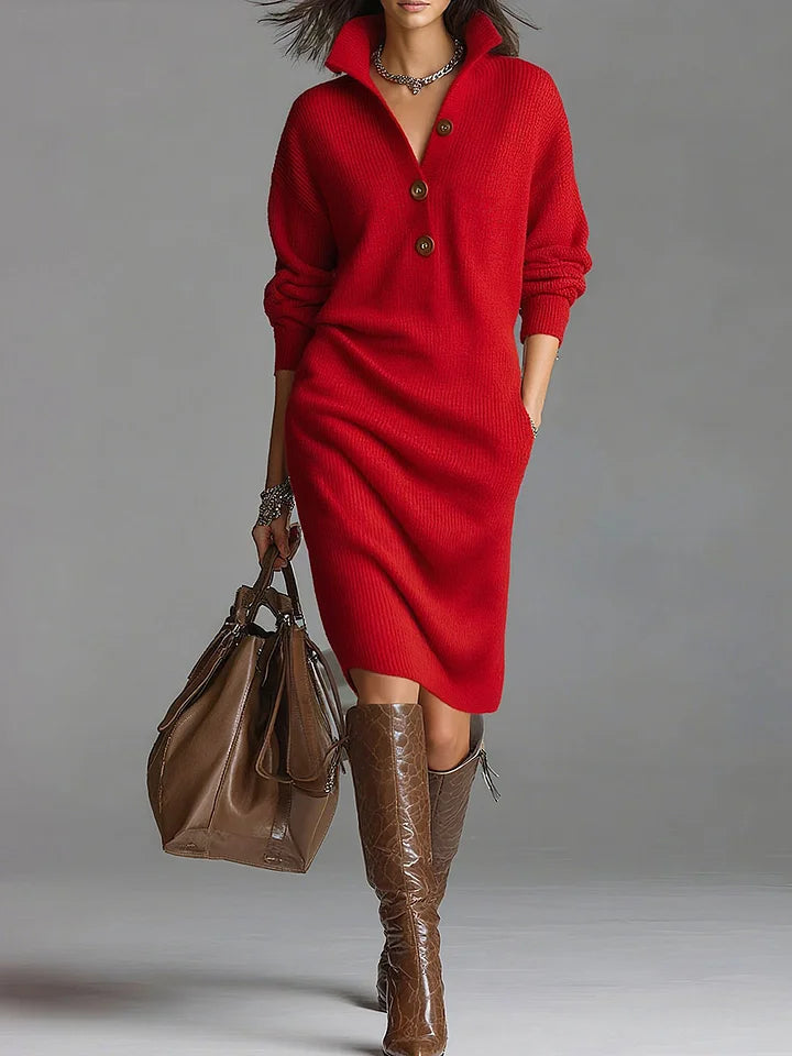 Helene Ribbed Button-Front Midi Dress