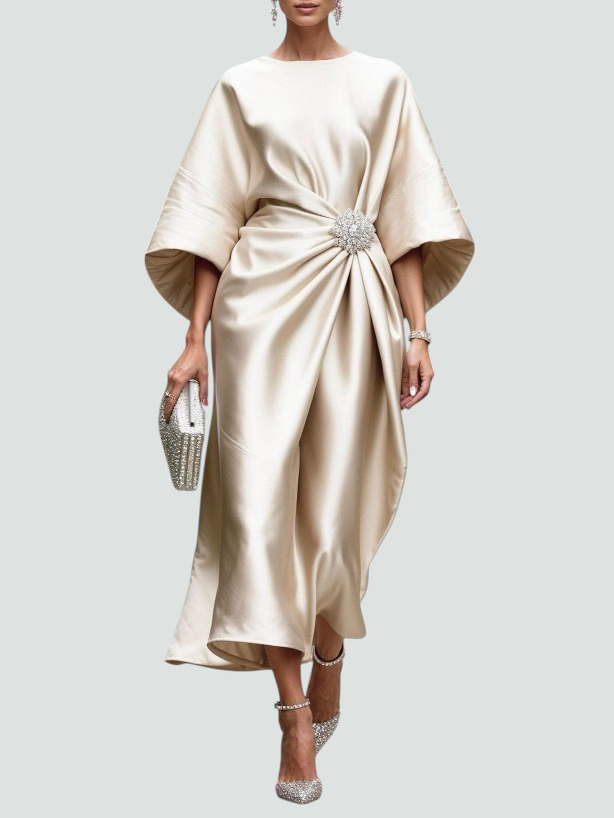 Martina Draped Maxi Dress with Brooch