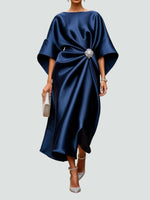 Martina Draped Maxi Dress with Brooch