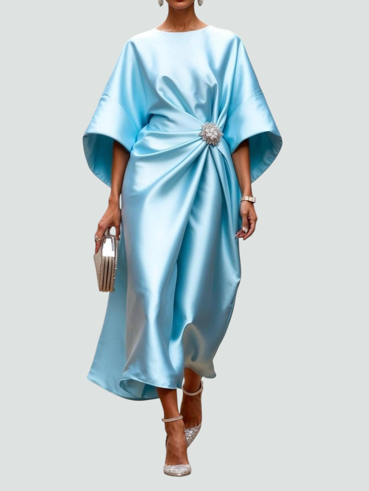 Martina Draped Maxi Dress with Brooch