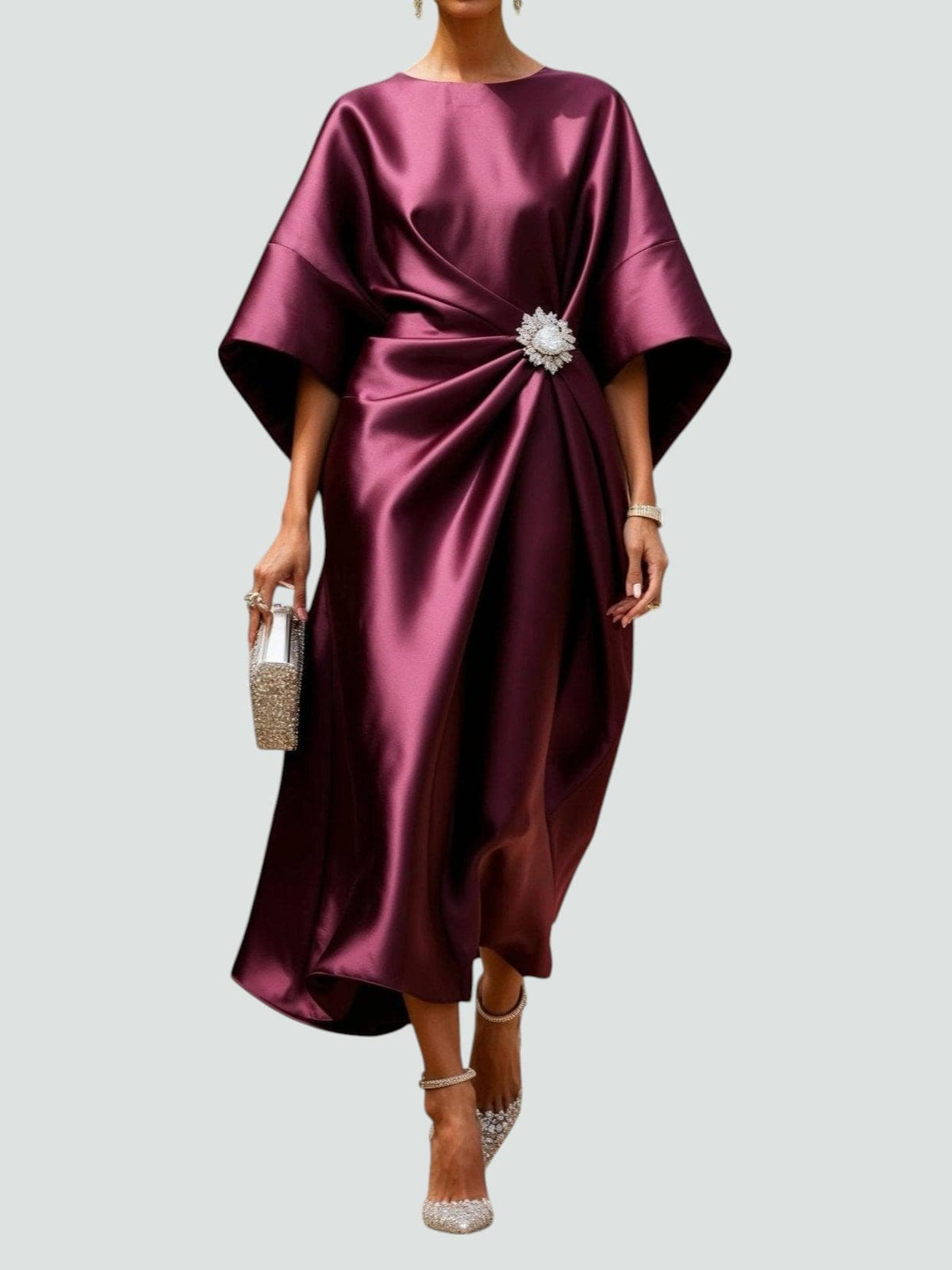 Martina Draped Maxi Dress with Brooch