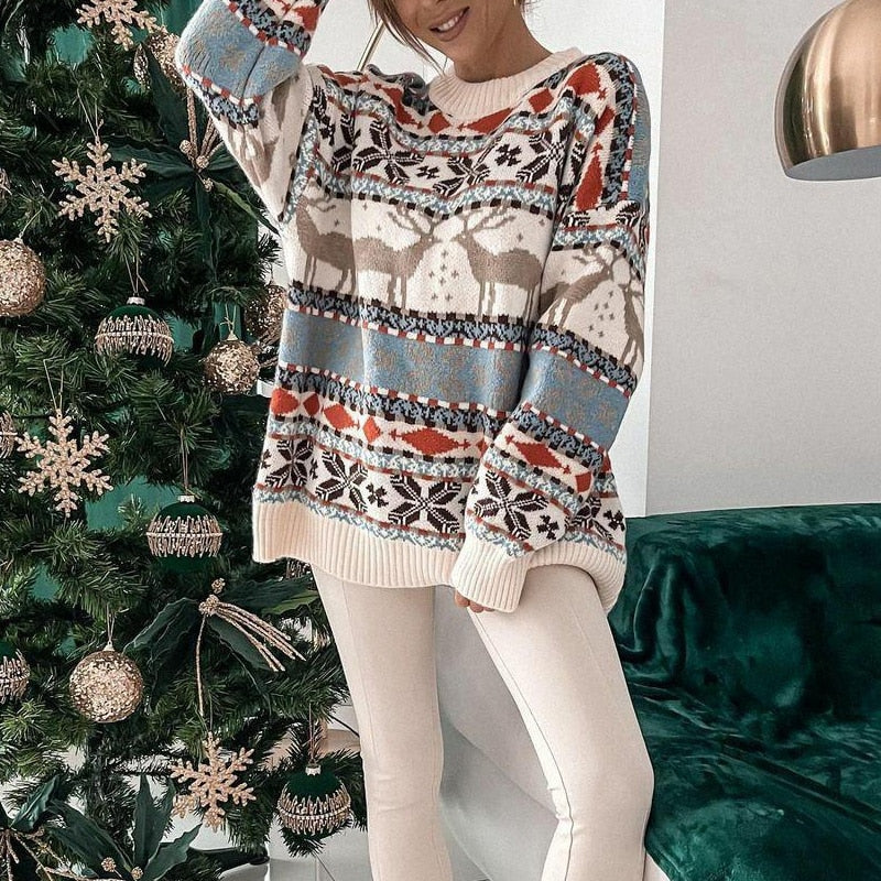 Carolin Reindeer Pattern Christmas Sweater
