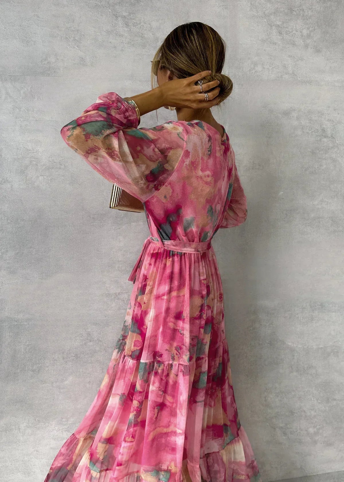 Susanne Belted Pleated Floral Maxi Dress