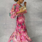 Susanne Belted Pleated Floral Maxi Dress