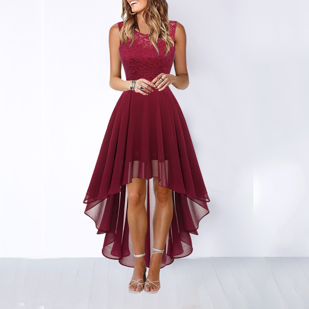 Helga Elegant High-Low Midi Dress for Wedding Guests