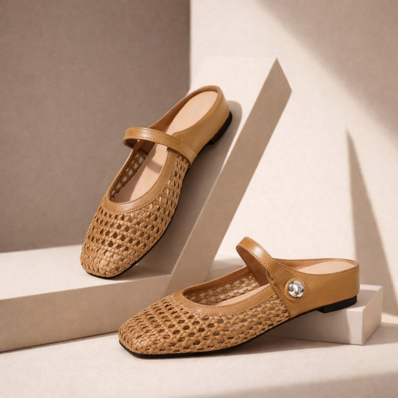 Goldie | Woven Flat Slip-On Mary Jane Mules