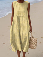 Maria Sleeveless Textured Midi Dress with Pockets