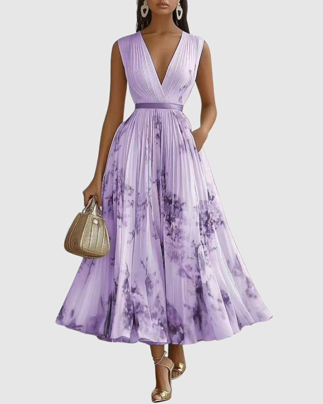 Isabella Sleeveless Pleated Floral Midi Dress
