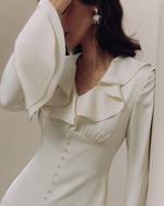 Pearl Button Ruffle Midi Dress