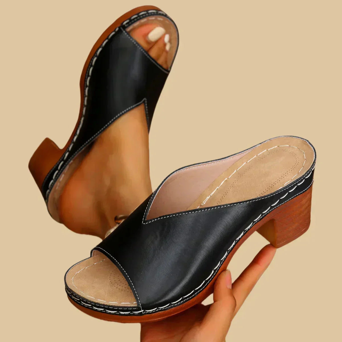 Gabriela Open Slip-On Block Heel Mules