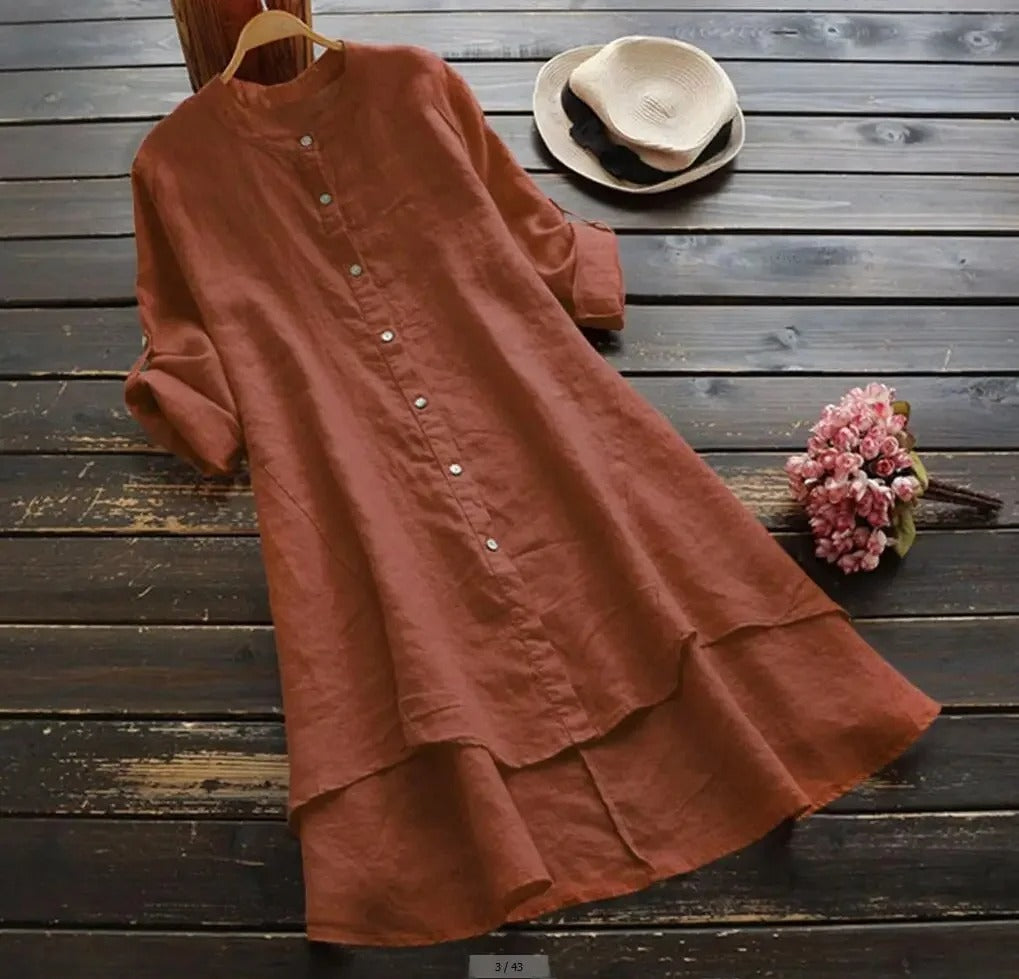 Katharina Linen Shirtdress with Asymmetric Hem