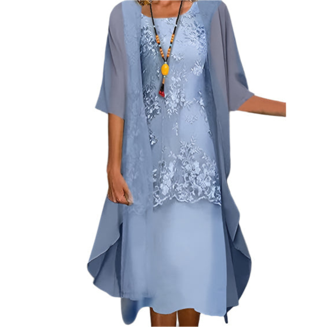Annika Flowing Midi Dress with Sheer Sleeves