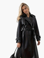 Edith Belted Long Faux Leather Trench Coat