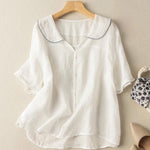 Greta Short-Sleeve Button-Placket Top