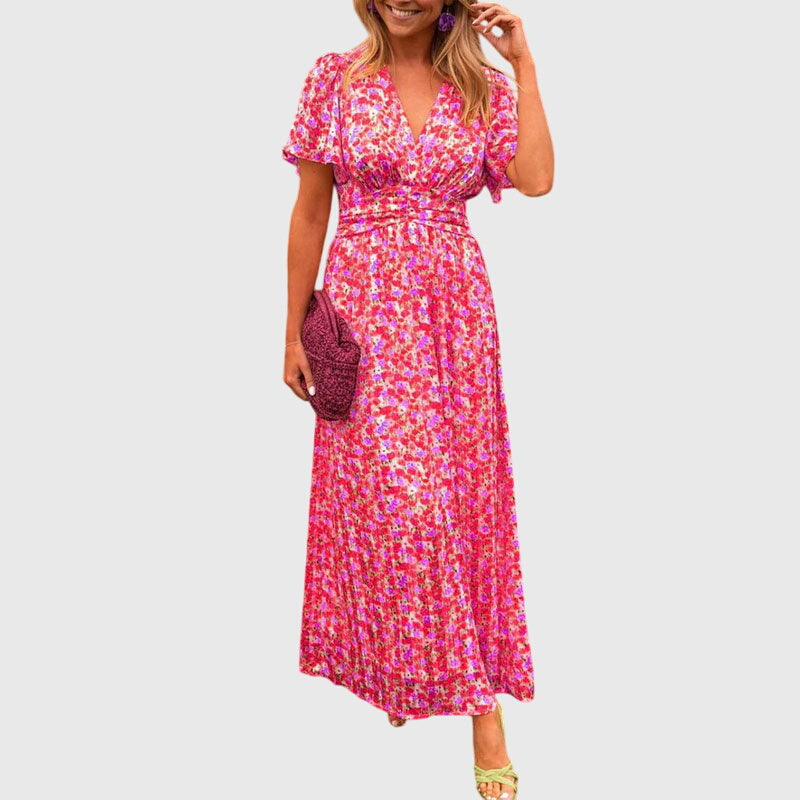 Regine Floral Short-Sleeve Maxi Dress