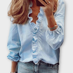 Karla Ruffled V-Neck Long Sleeve Blouse