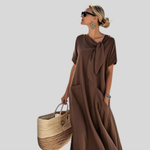 Elisa Relaxed Tie-Neck Midi Dress with Pockets