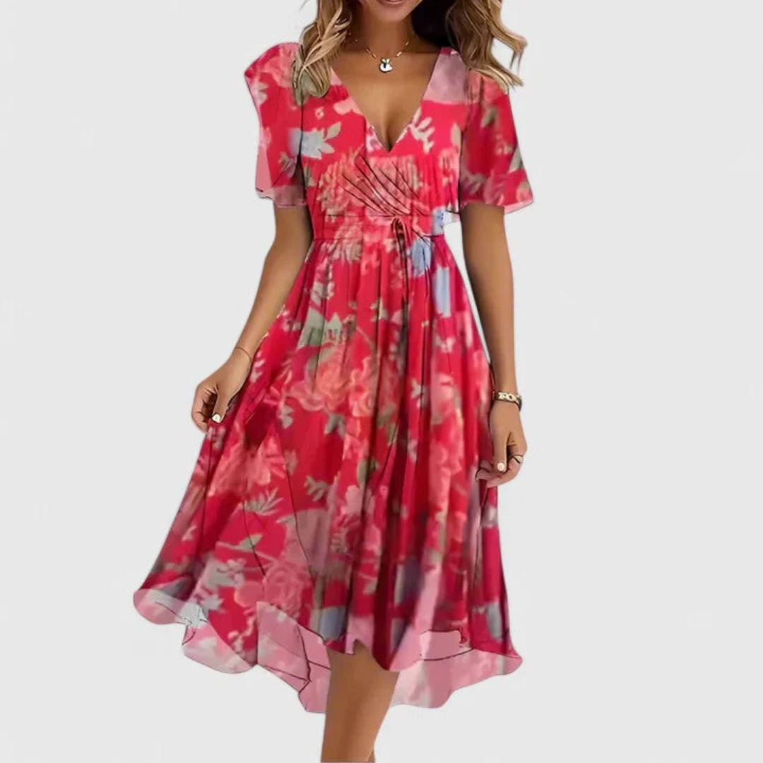 Helga Floral V-Neck Midi Dress