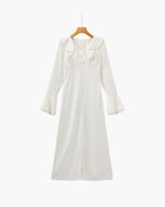 Pearl Button Ruffle Midi Dress