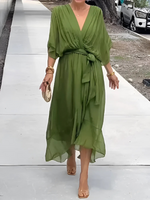 Helga Tie-Waist Midi Dress with Flutter Sleeves