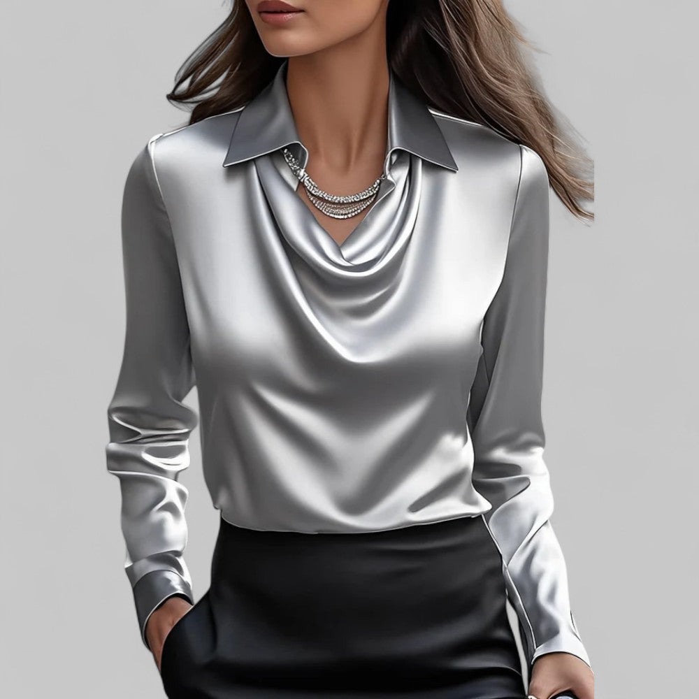 Theresa Waterfall Neckline Satin Blouse