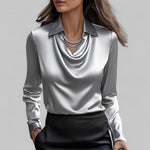 Theresa Waterfall Neckline Satin Blouse