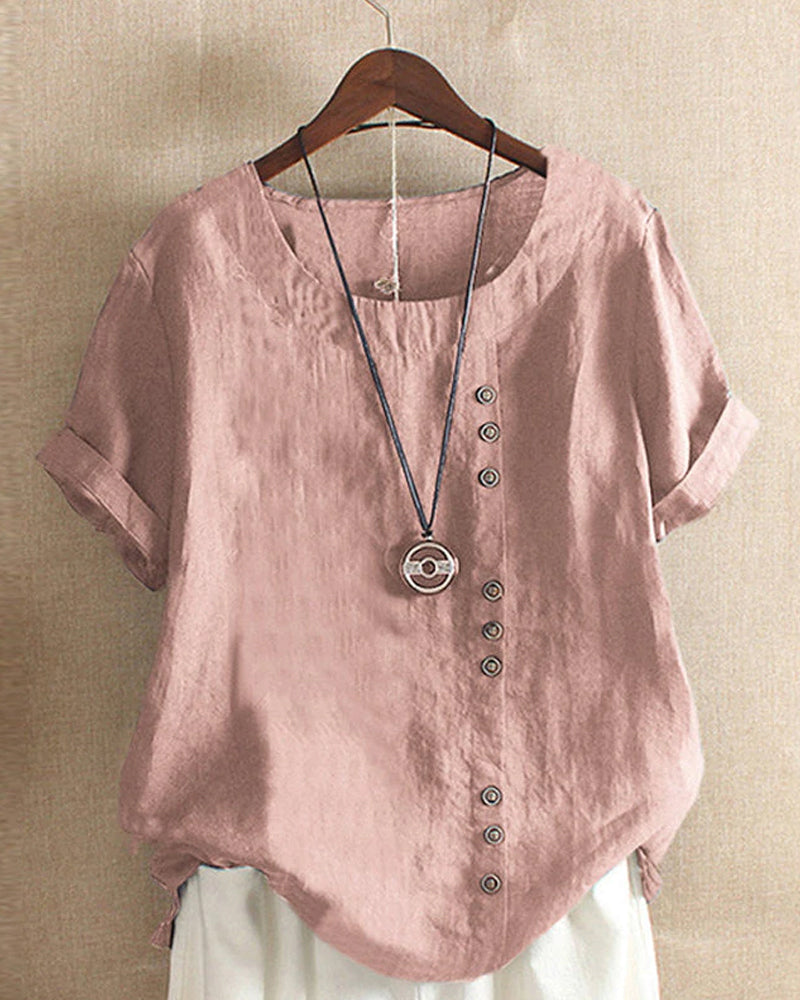 Doris Casual Short-Sleeve Button Blouse