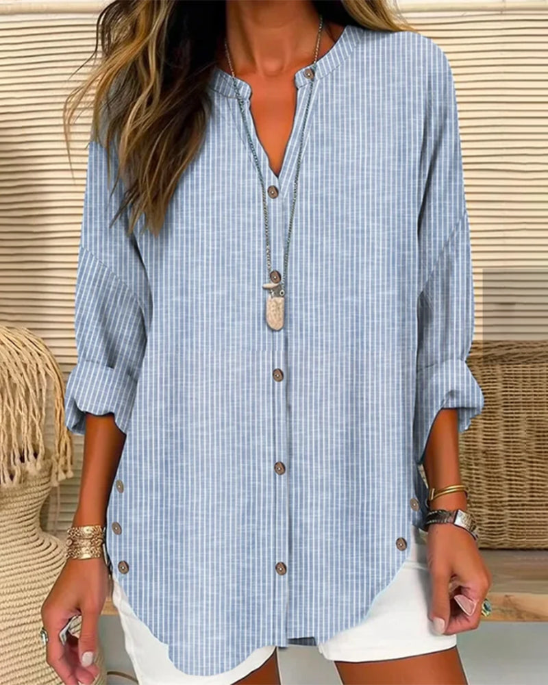 Lena Relaxed Striped Button-Down Blouse