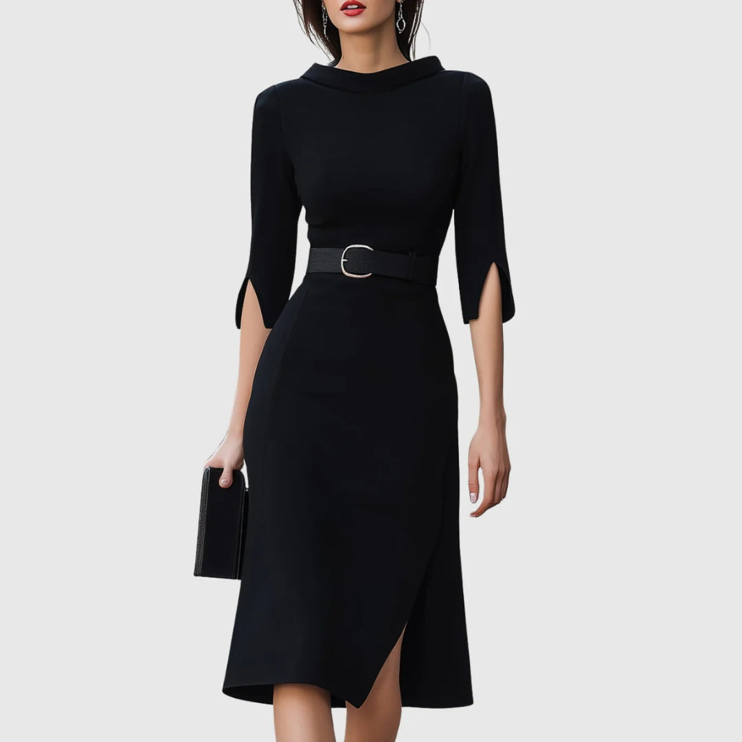 Melanie Elegant Belted Midi Dress