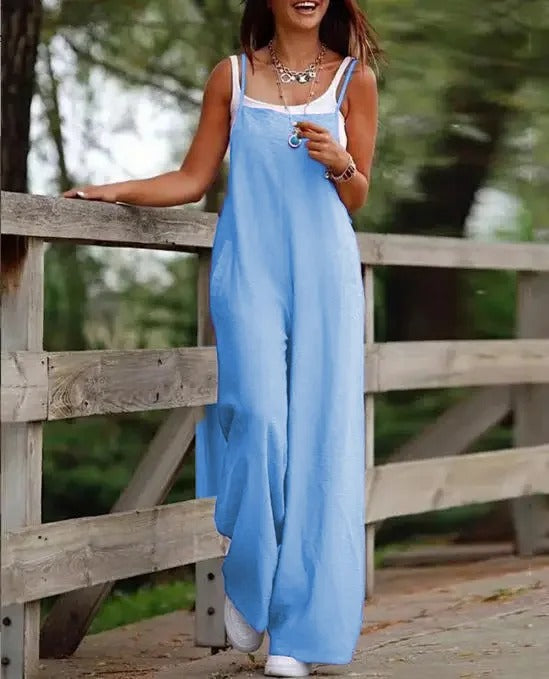 Elfriede Linen Wide-Leg Overall Jumpsuit