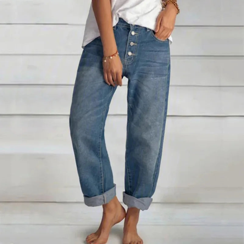 Sandra Button-Front Wide-Leg Jeans