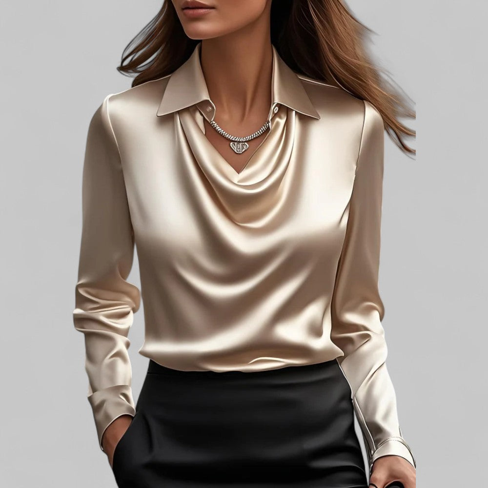 Theresa Waterfall Neckline Satin Blouse