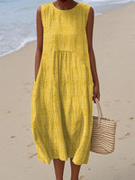 Maria Sleeveless Textured Midi Dress with Pockets
