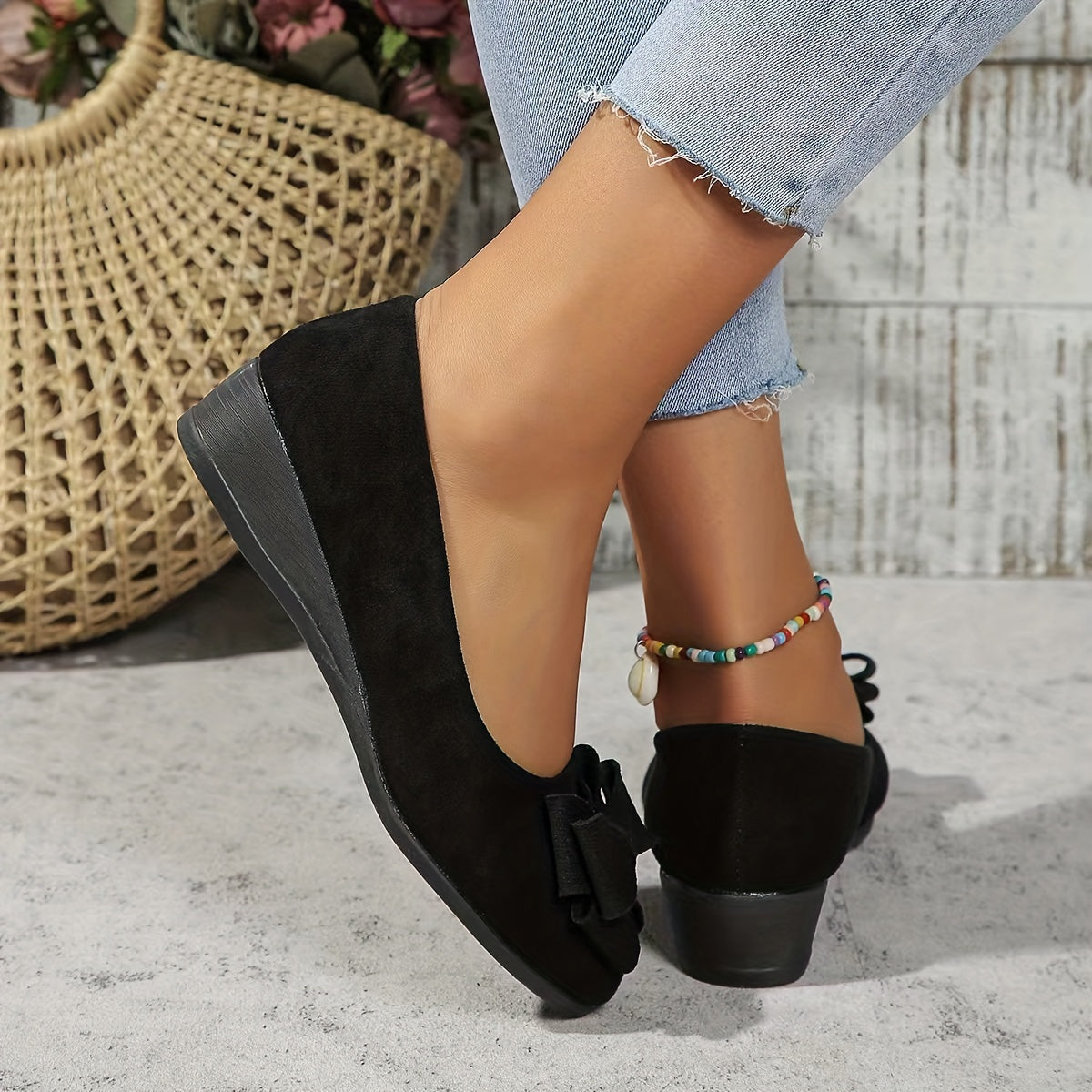 Maisie | Suede Bow Detail Wedge Ballet Flats