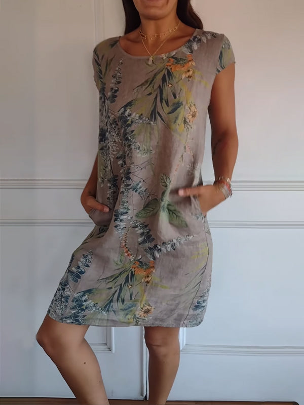 Angela Casual Leaf Print Summer Dress