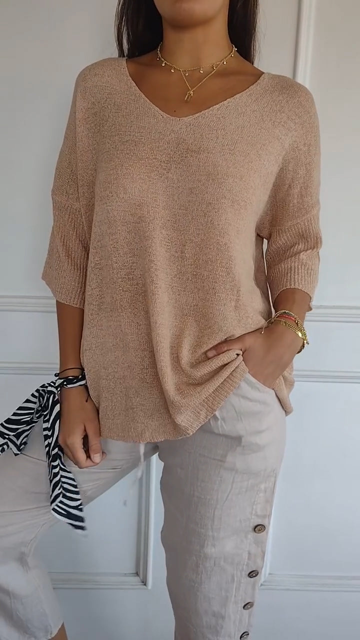Eva Relaxed V-Neck Tunic Sweater
