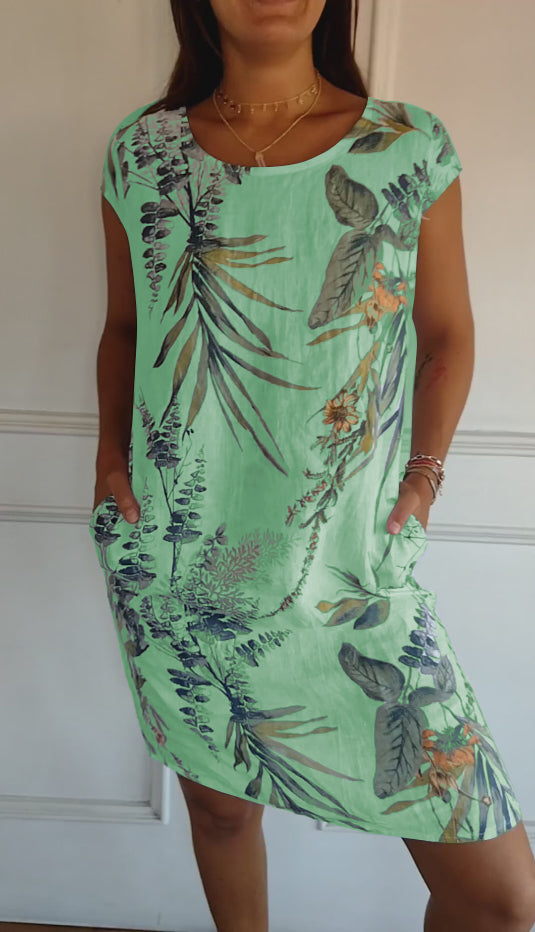 Angela Casual Leaf Print Summer Dress