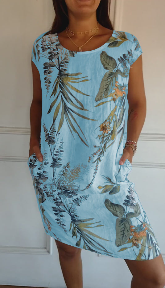 Angela Casual Leaf Print Summer Dress