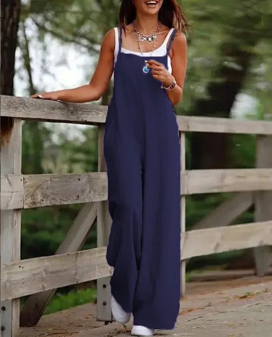 Elfriede Linen Wide-Leg Overall Jumpsuit