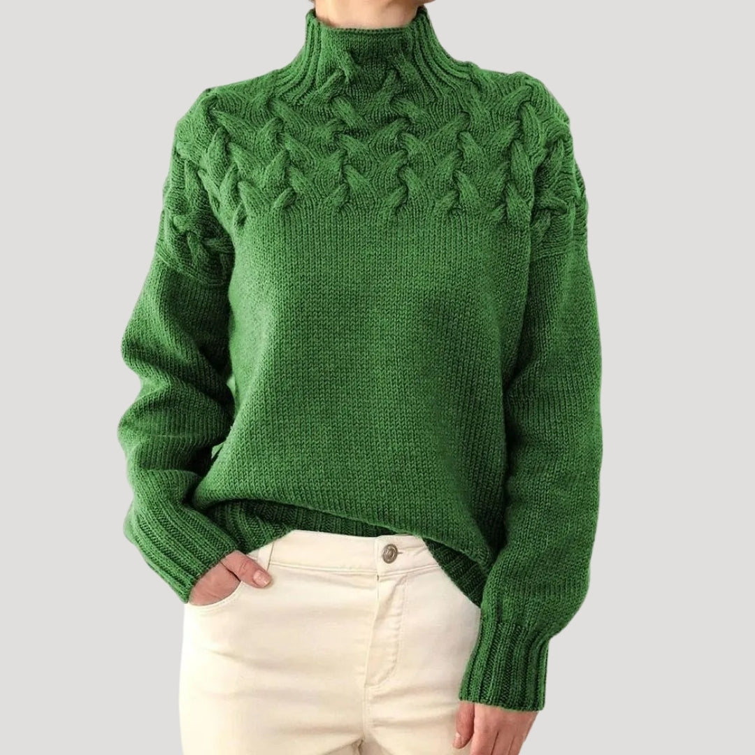 Nicole Cable Knit High-Collar Sweater