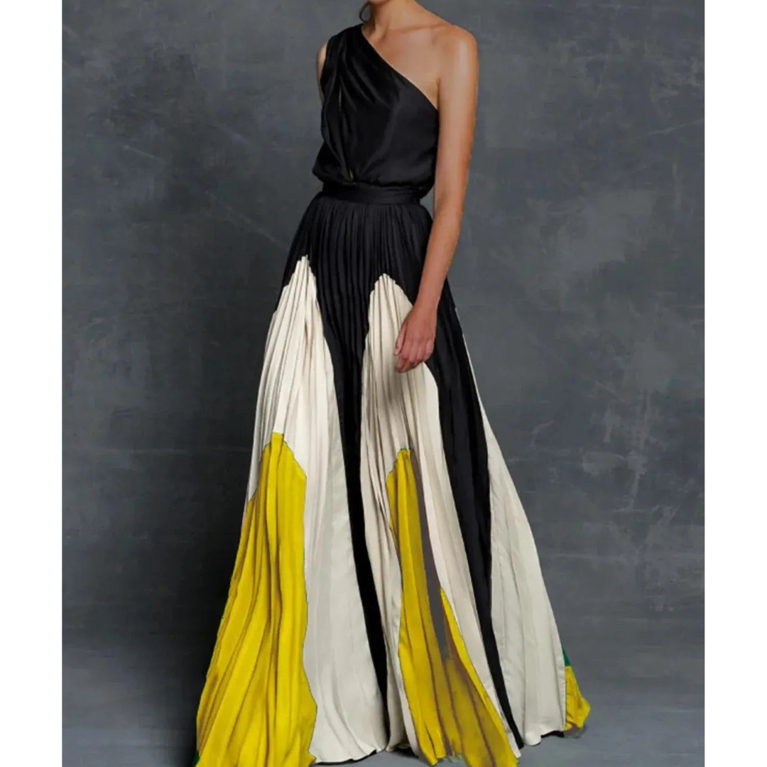 Sandra Asymmetric Shoulder Flowing Maxi Dress