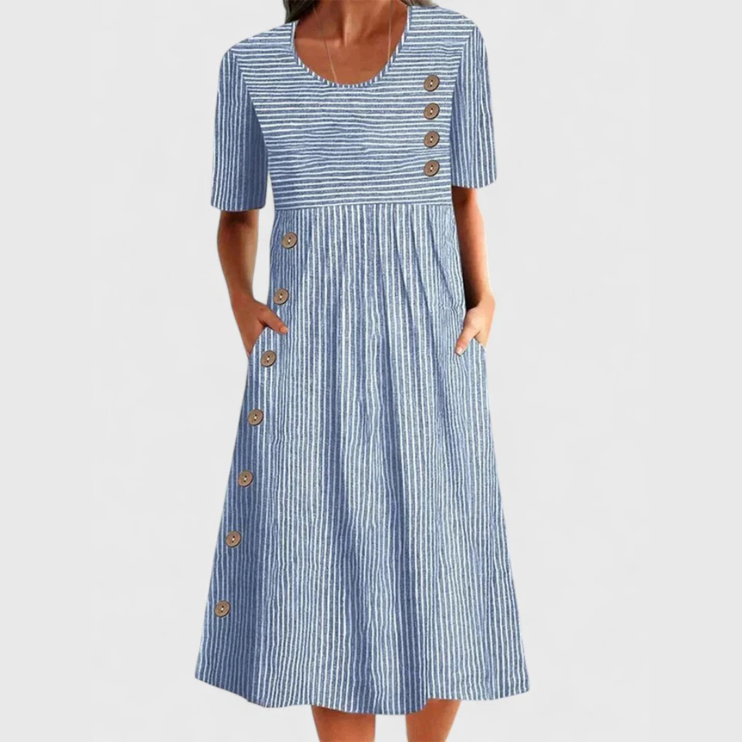 Susanne Cotton Striped A-Line Midi Dress