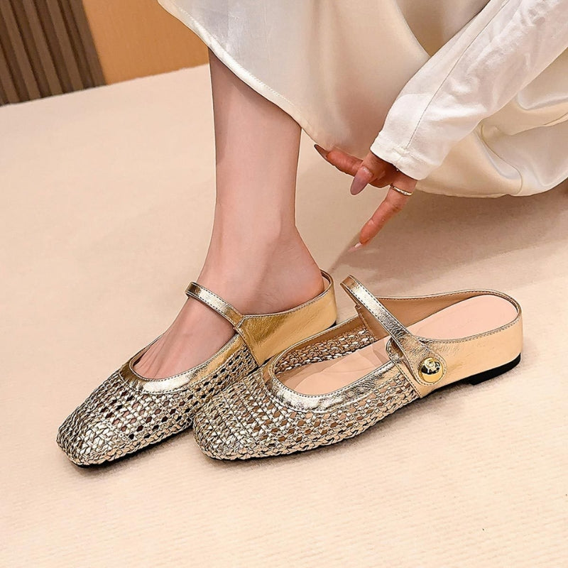 Goldie | Woven Flat Slip-On Mary Jane Mules
